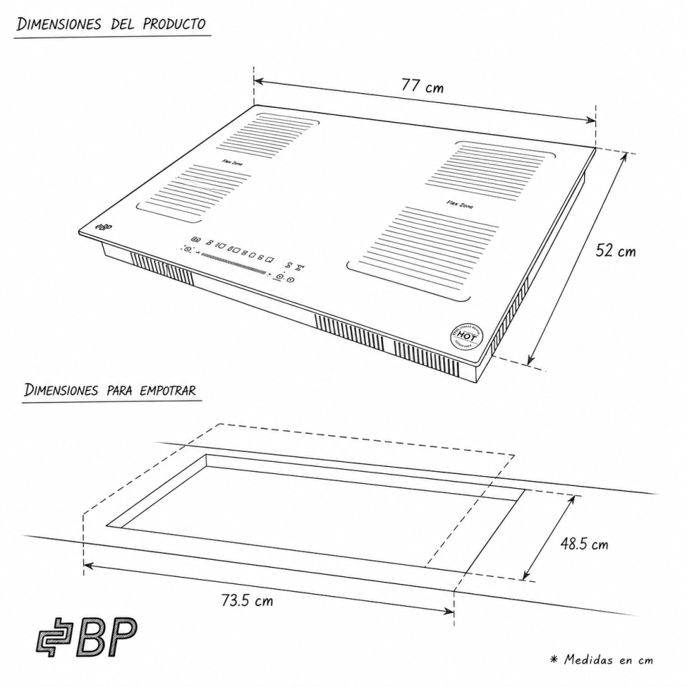 Encimera Empotrable de Inducción BP 4 Zonas + Flex Zone 77 cm - 7200W CORVUS4