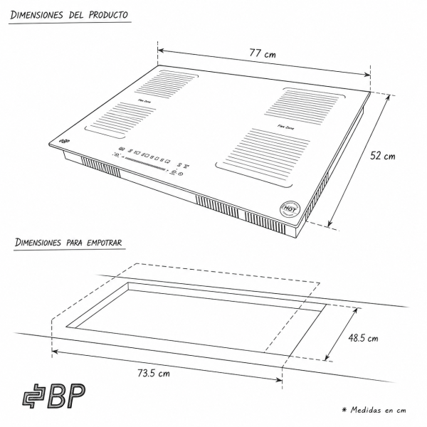 Encimera Empotrable de Inducción BP 4 Zonas + Flex Zone 77 cm - 7200W CORVUS4
