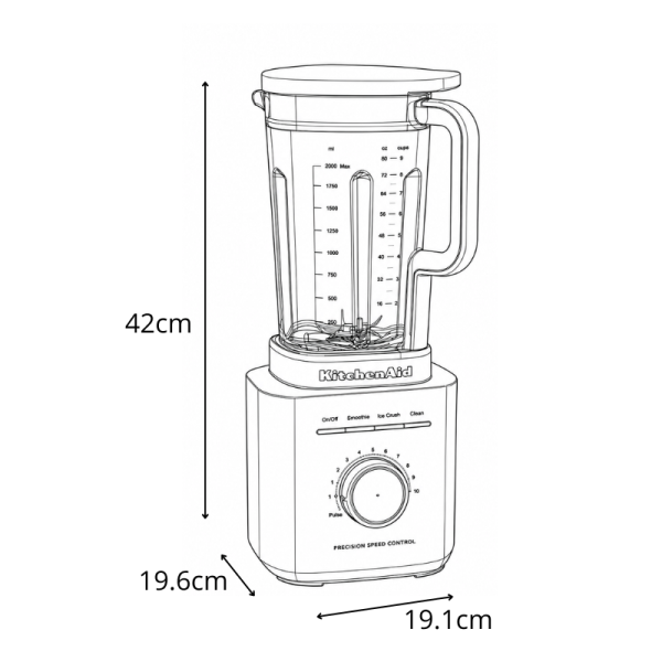 Licuadora Kitchen Aid Jarra de 2 litros 1700 Peak Watts KSB2072MER