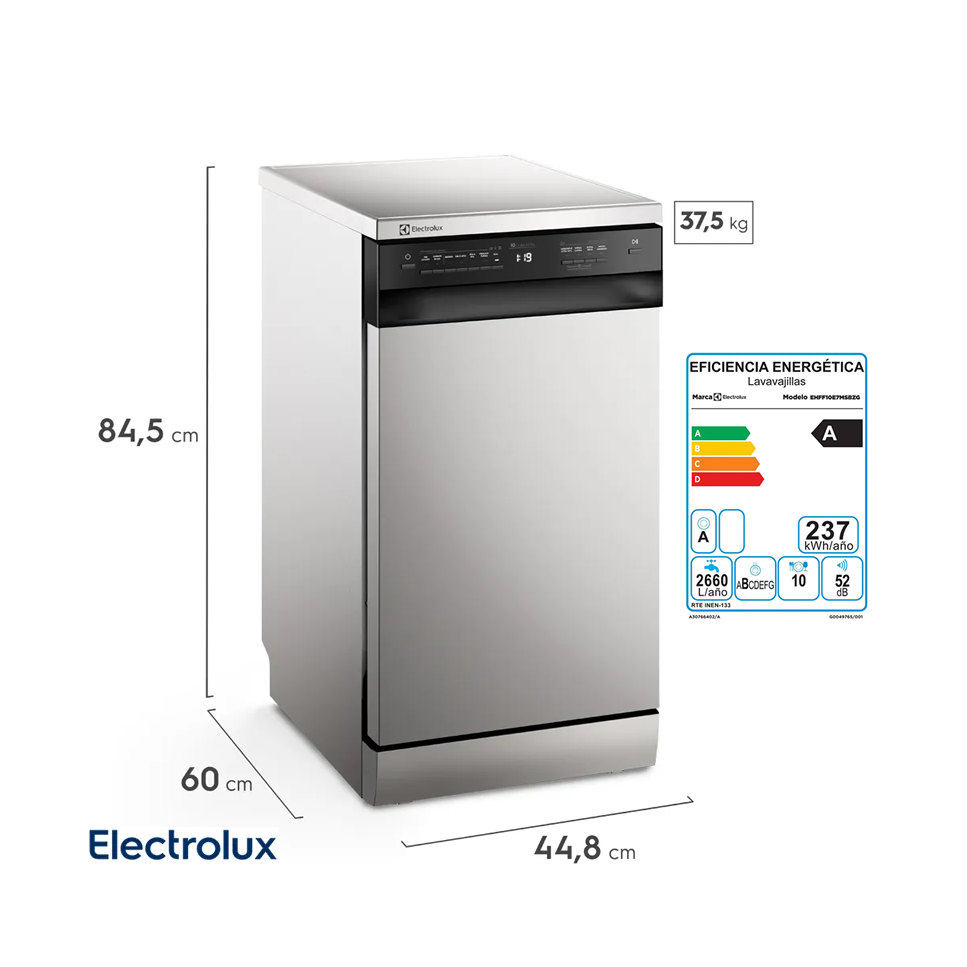 Lavavajillas Electrolux 10 Servicios con Programa Rápido y Modo ECO EHFF10E7M