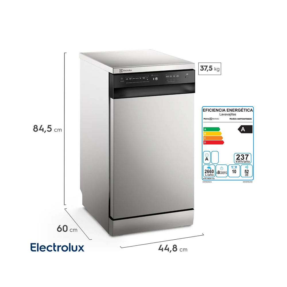 Lavavajillas Electrolux 10 Servicios con Programa Rápido y Modo ECO EHFF10E7M