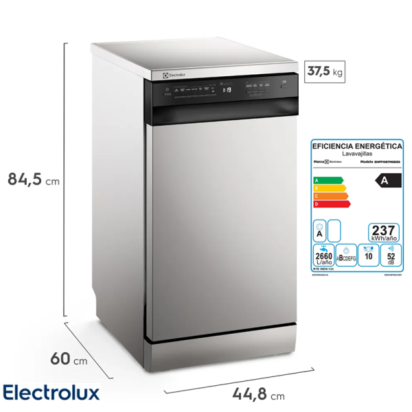Lavavajillas Electrolux 10 Servicios con Programa Rápido y Modo ECO EHFF10E7M