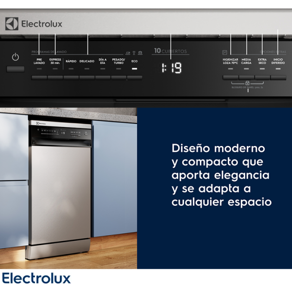 Lavavajillas Electrolux 10 Servicios con Programa Rápido y Modo ECO EHFF10E7M