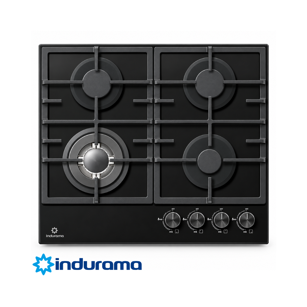 Encimera a Gas Empotrable Indurama 4Q Vitrocerámica Parrilla Hierro Fundido de 60cm EGI-604VDNG