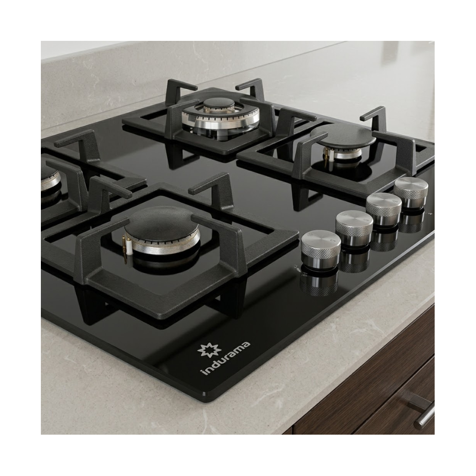 Encimera a Gas Empotrable Indurama 4Q Vitrocerámica Parrilla Hierro Fundido de 60cm EGI-604VDNG