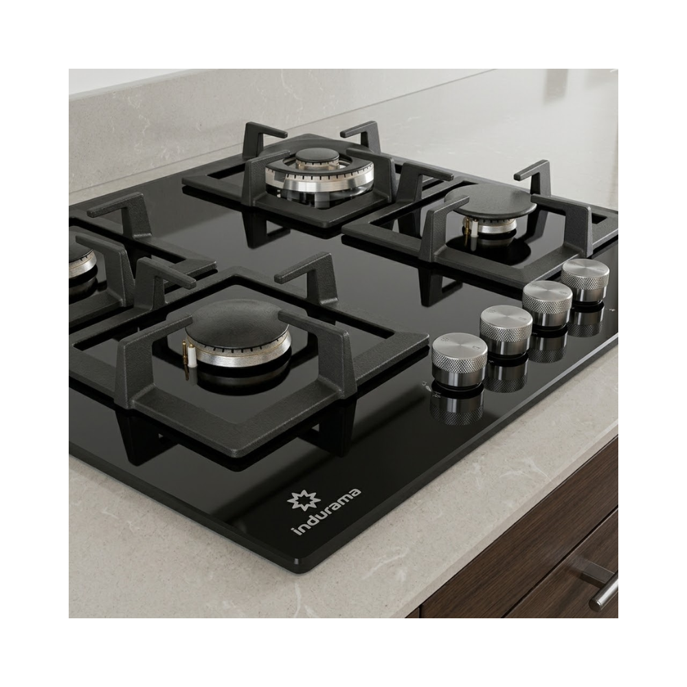 Encimera a Gas Empotrable Indurama 4Q Vitrocerámica Parrilla Hierro Fundido de 60cm EGI-604VDNG