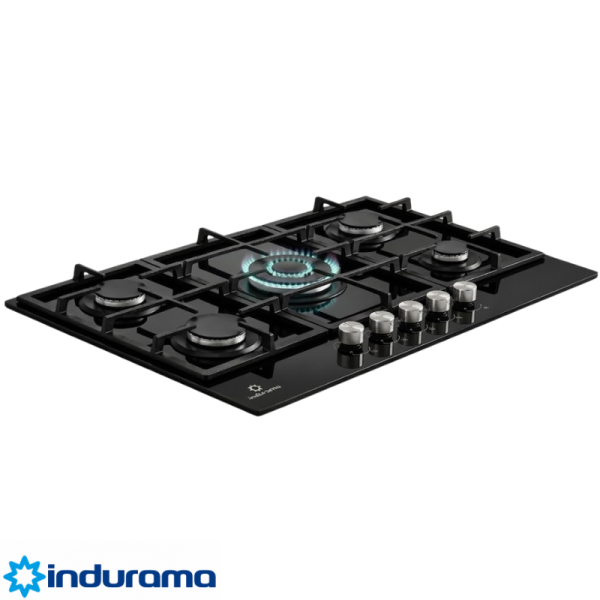 Encimera a Gas Empotrable Indurama 5Q Vitrocerámica Parrilla Hierro Fundido de 76cm EGI-755VDNG