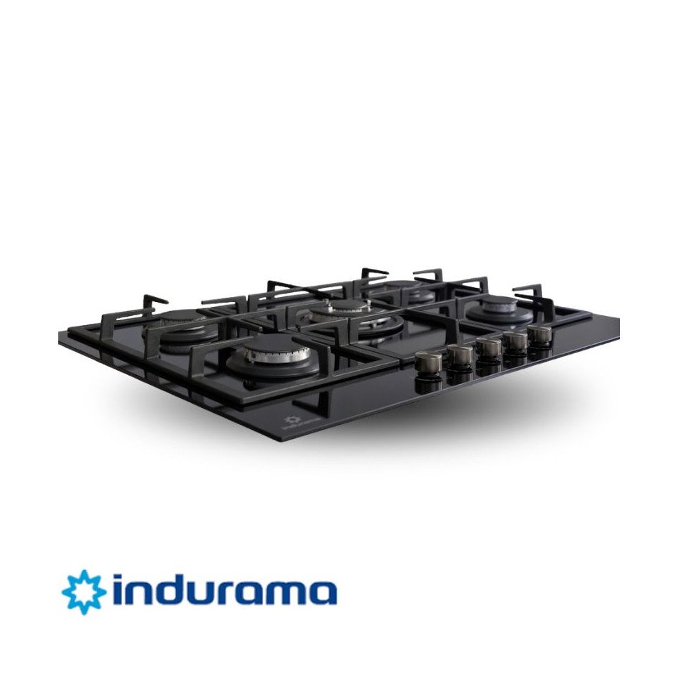 Encimera a Gas Empotrable Indurama 5Q Vitrocerámica Parrilla Hierro Fundido de 90cm EGI-905VDNG