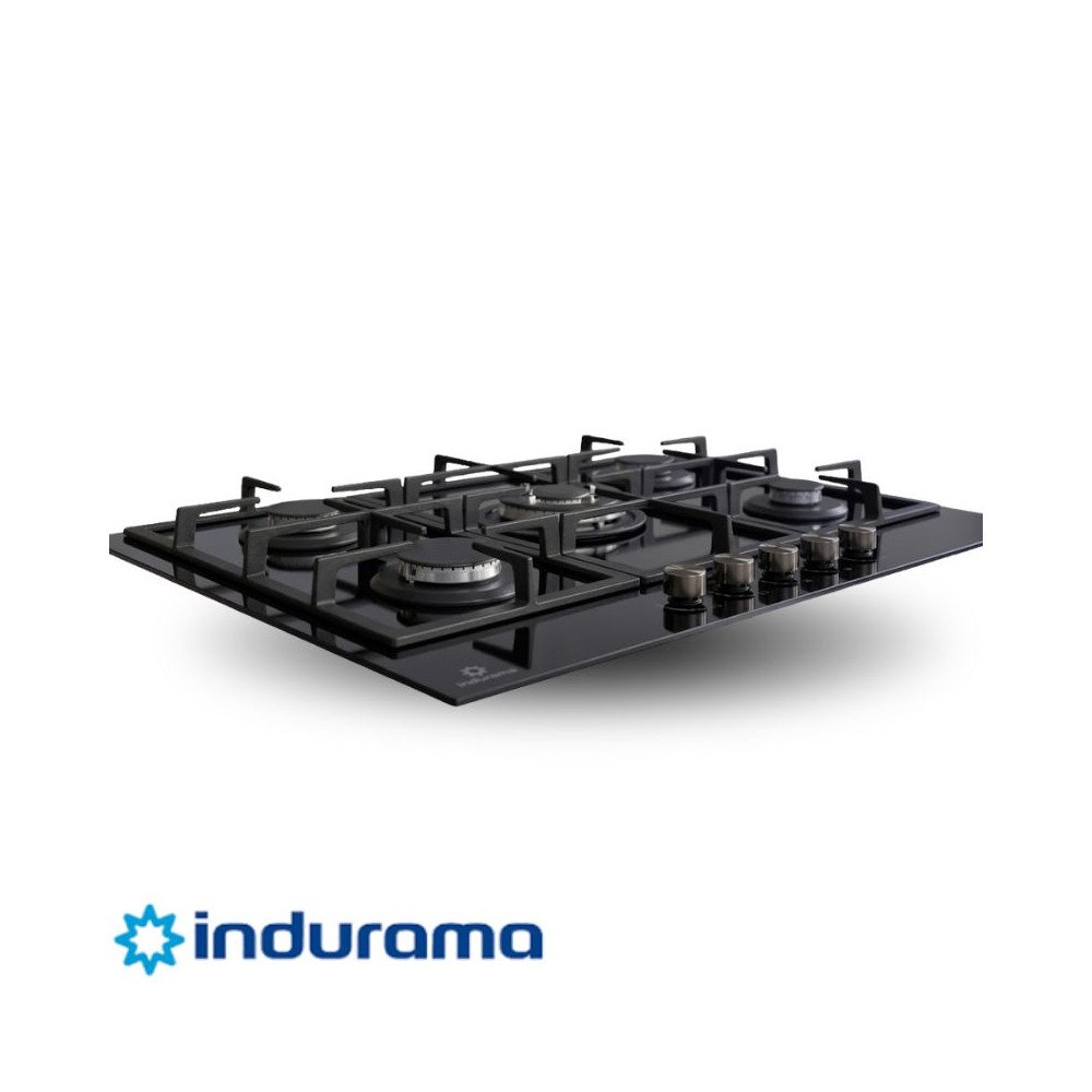 Encimera a Gas Empotrable Indurama 5Q Vitrocerámica Parrilla Hierro Fundido de 90cm EGI-905VDNG
