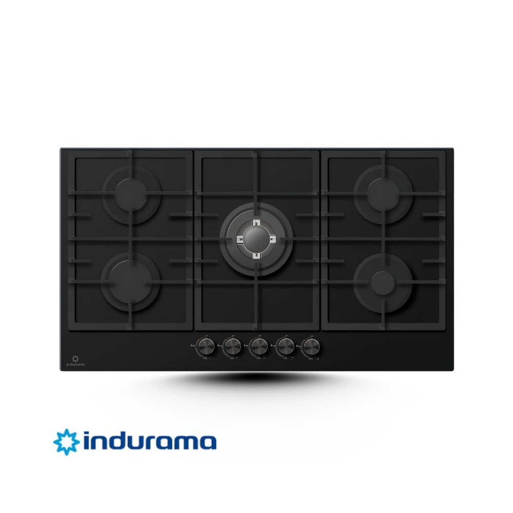 Encimera a Gas Empotrable Indurama 5Q Vitrocerámica Parrilla Hierro Fundido de 90cm EGI-905VDNG