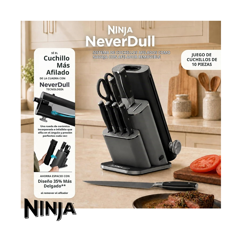 Juego de Cuchillos NINJA NEVERDULL 10 Piezas con Afilador NK32010BK1