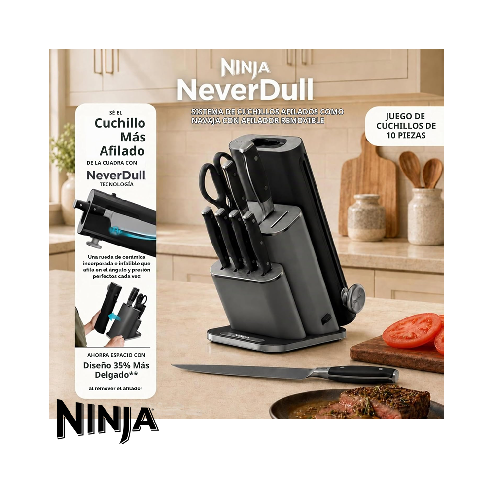 Juego de Cuchillos NINJA NEVERDULL 10 Piezas con Afilador NK32010BK1