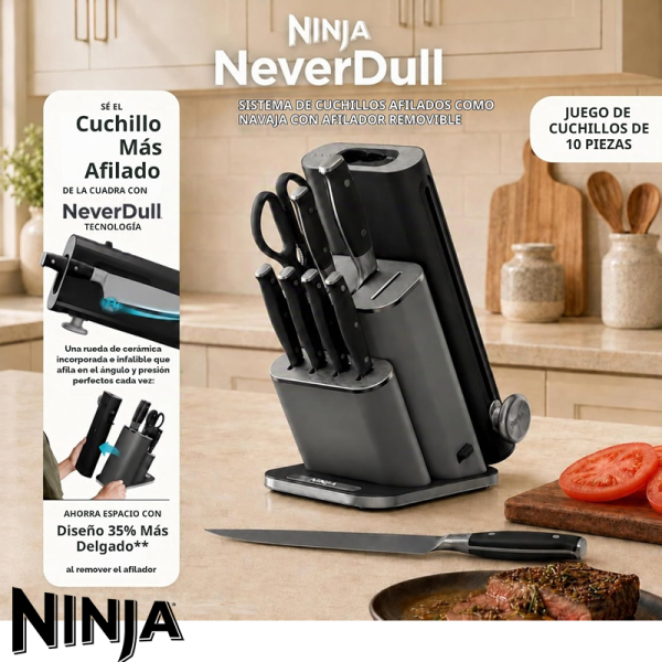 Juego de Cuchillos NINJA NEVERDULL 10 Piezas con Afilador NK32010BK1