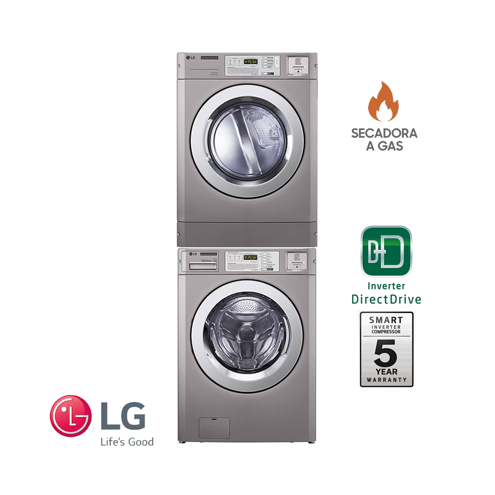Lavadora + Secadora de Gas LG Titan COMERCIAL 15 Kgs – 34 Lbs (Apilable)