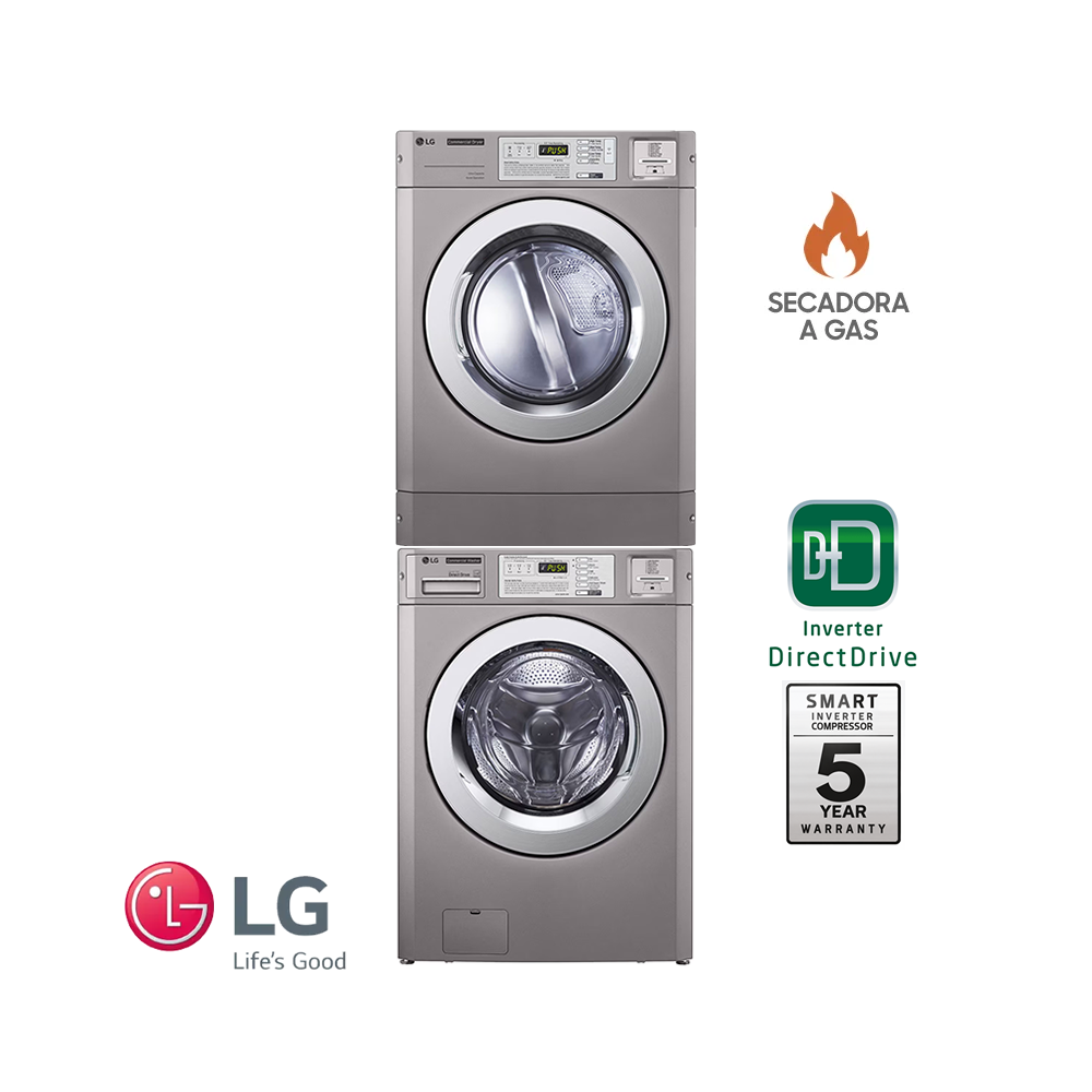 Lavadora + Secadora de Gas LG Titan COMERCIAL 15 Kgs – 34 Lbs (Apilable)