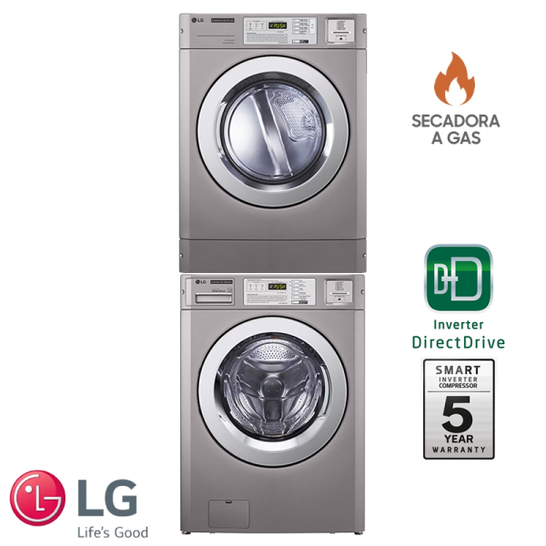 Lavadora + Secadora de Gas LG Titan COMERCIAL 15 Kgs – 34 Lbs (Apilable)