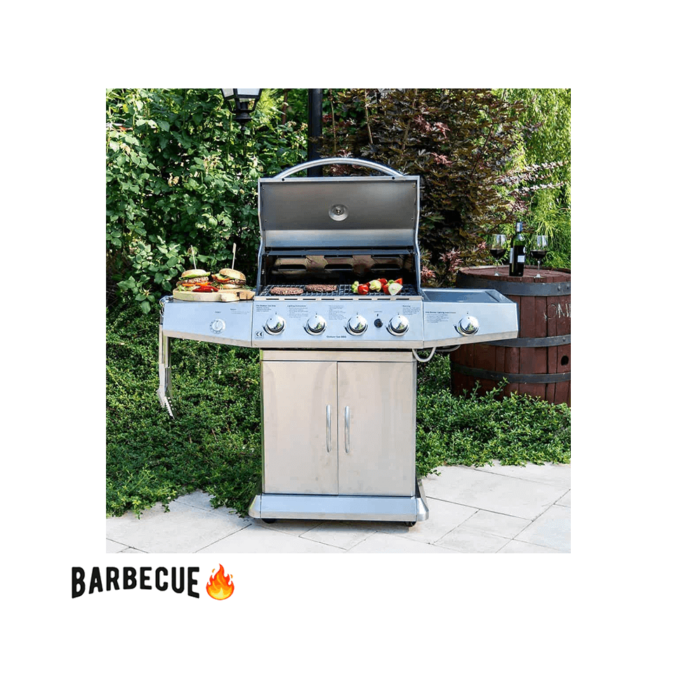 Parrilla Asadora de Gas BBQ 4 Quemadores Acero Inoxidable KS14074