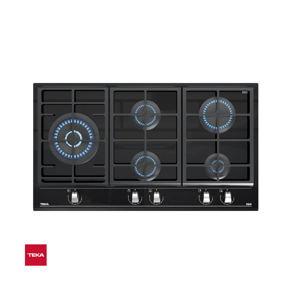 Encimera A Gas Empotrable Teka 5 Quemadores 90cm Vidrio Negro GZC 95320