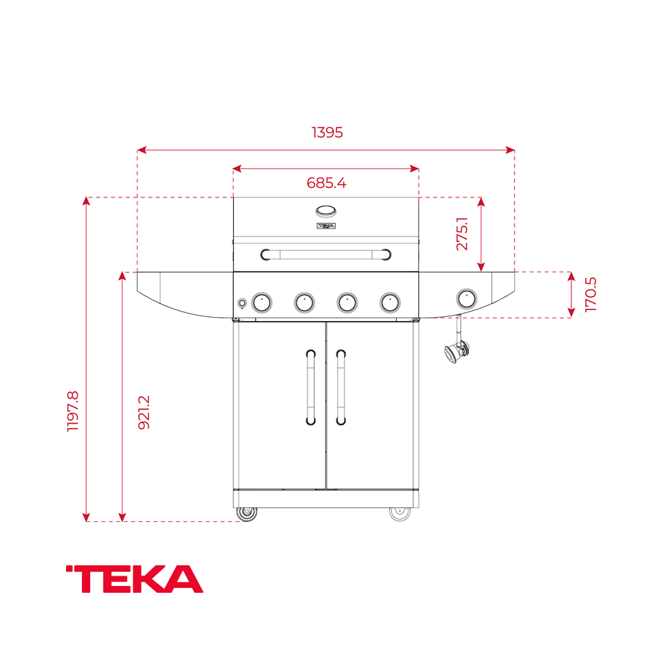 Parrilla Asadora de Gas Teka 4 Quemadores + 1 Auxiliar BBQ 4100 G
