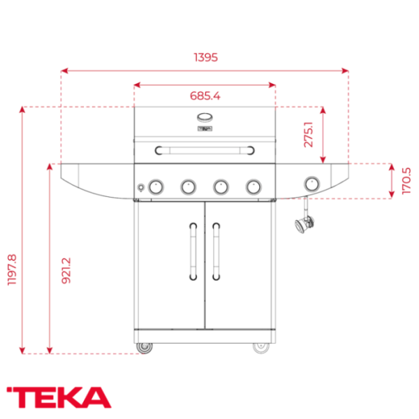 Parrilla Asadora de Gas Teka 4 Quemadores + 1 Auxiliar BBQ 4100 G