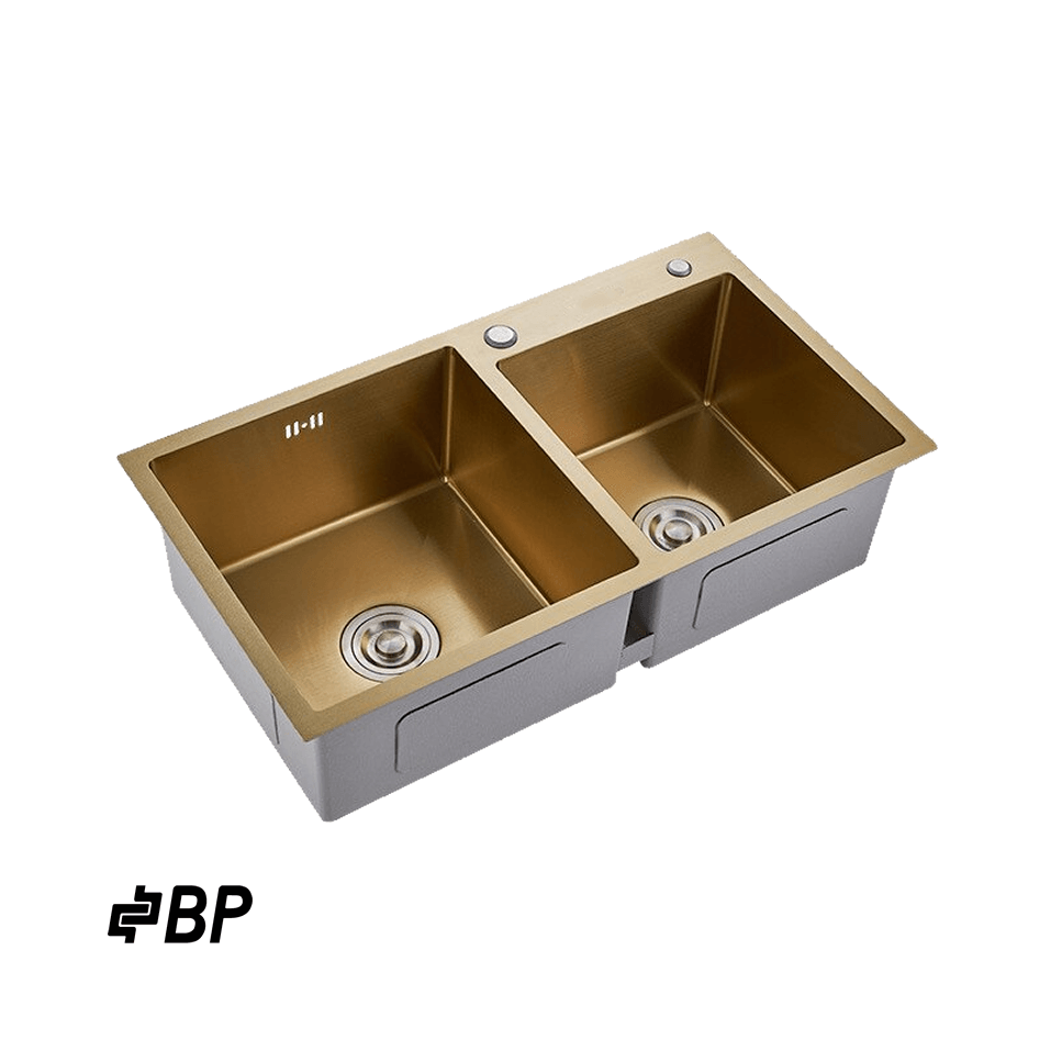 Fregadero BP de 2 Pozos Con Dispensador de Jabón Color Gold LUXURY PREMIUN GOLD
