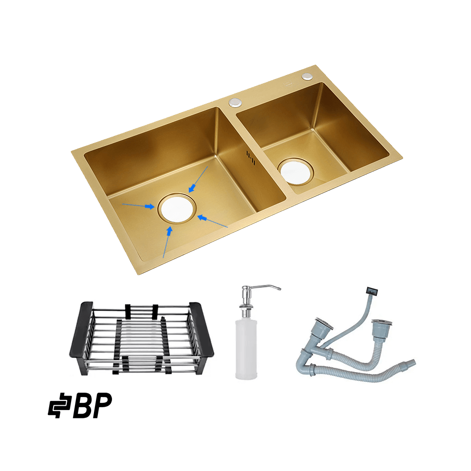 Fregadero BP de 2 Pozos Con Dispensador de Jabón Color Gold LUXURY PREMIUN GOLD