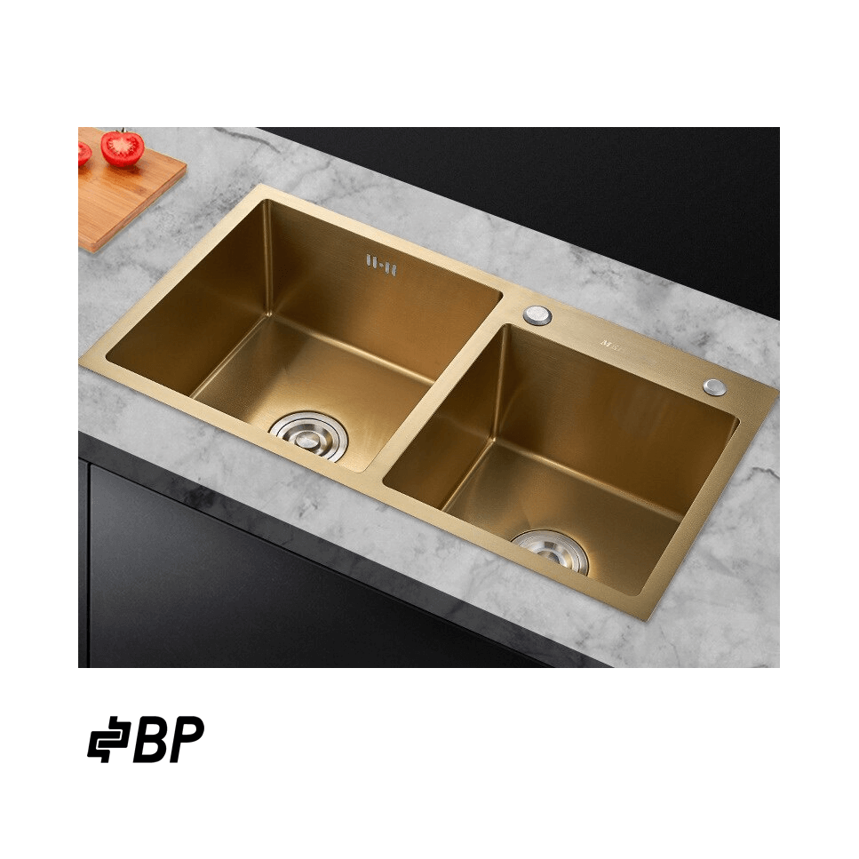 Fregadero BP de 2 Pozos Con Dispensador de Jabón Color Gold LUXURY PREMIUN GOLD
