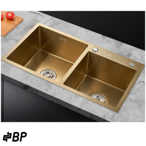 Fregadero BP de 2 Pozos Con Dispensador de Jabón Color Gold LUXURY PREMIUN GOLD