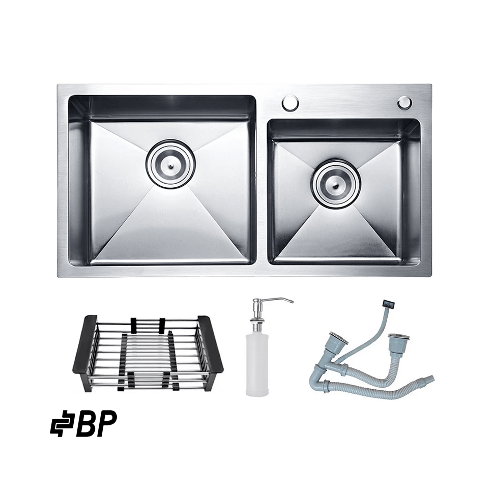 Fregadero BP de 2 Pozos Con Dispensador de Jabón Acero Inox LUXURY PREMIUN