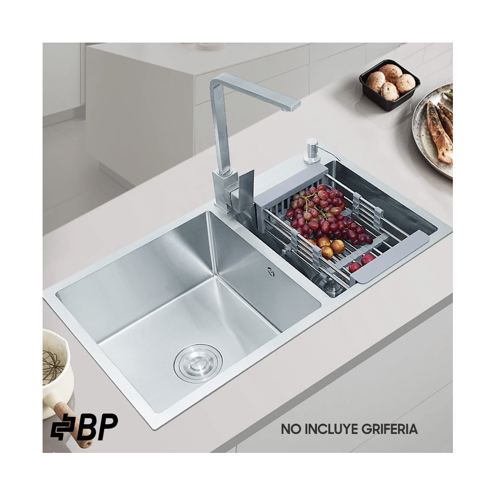 Fregadero BP de 2 Pozos Con Dispensador de Jabón Acero Inox LUXURY PREMIUN