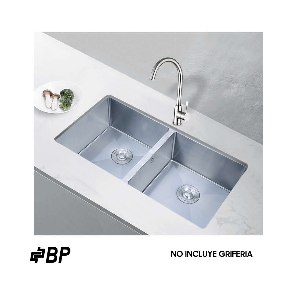 Fregadero BP de 2 Pozos Sobre Mesón Acero Inox LUXURY SIMPLE