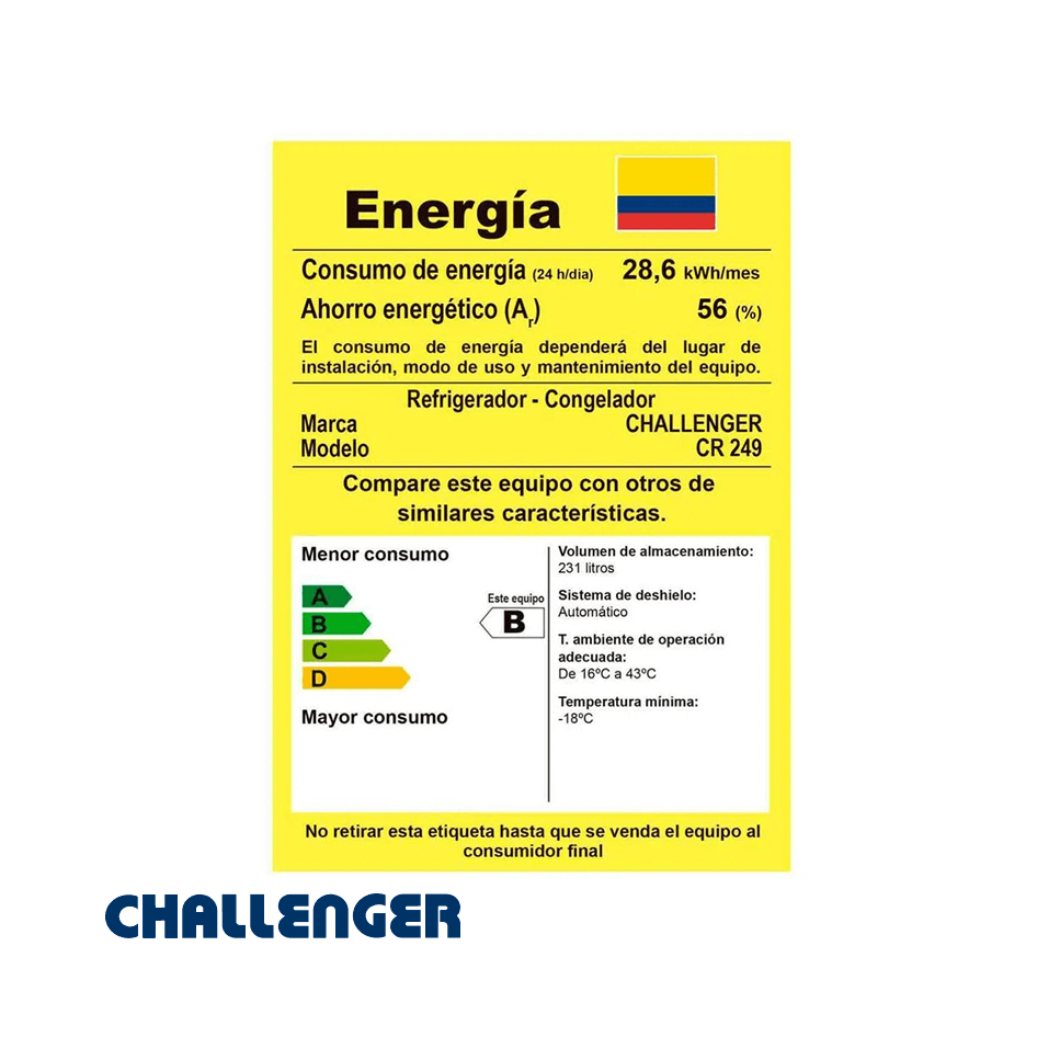 Refrigeradora Challenger 231 Litros con Dispensador CR249