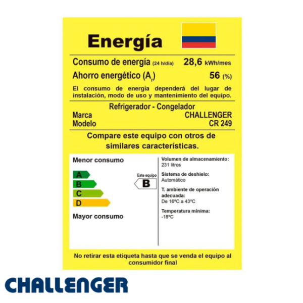 Refrigeradora Challenger 231 Litros con Dispensador CR249