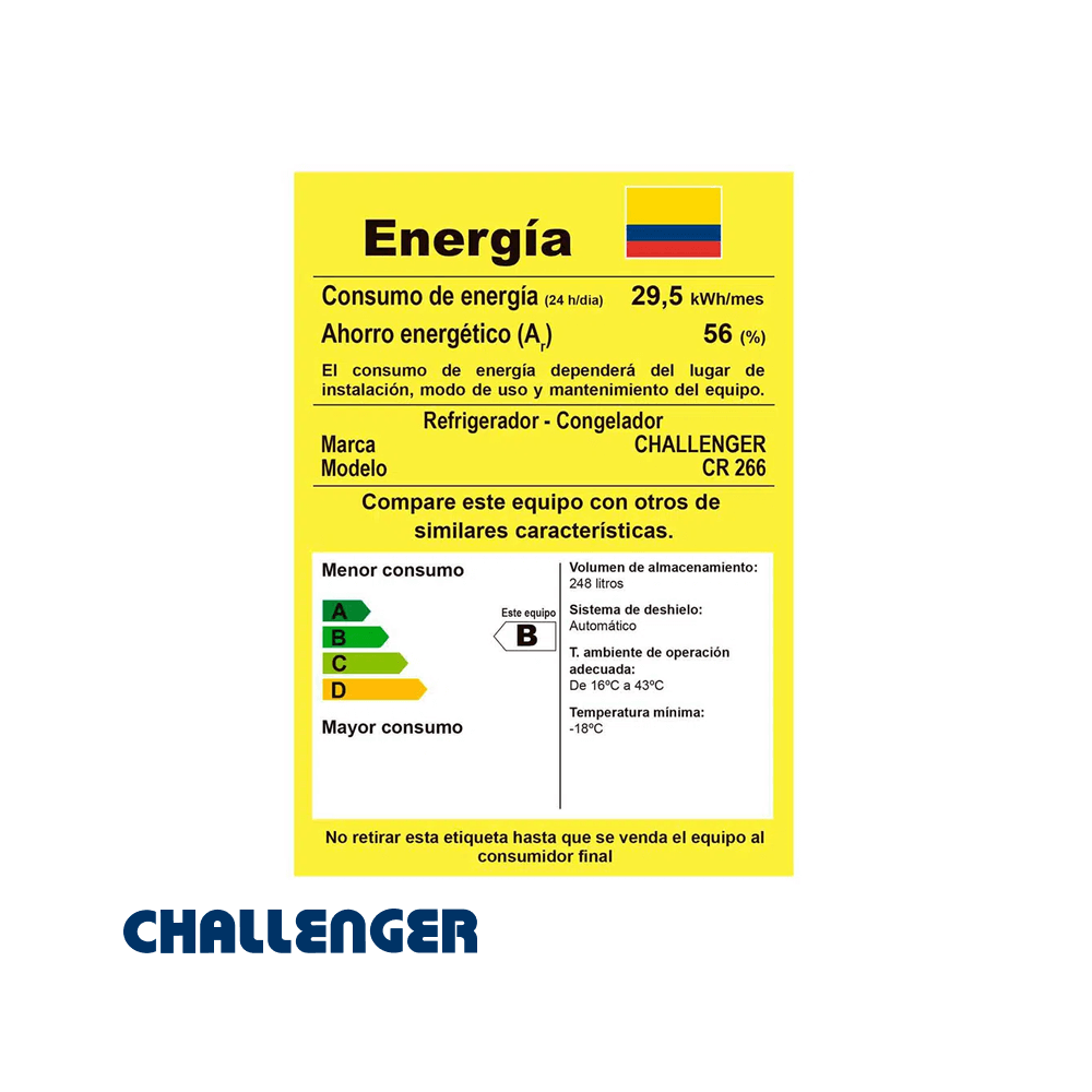 Refrigeradora Challenger 248 Litros con Dispensador CR266