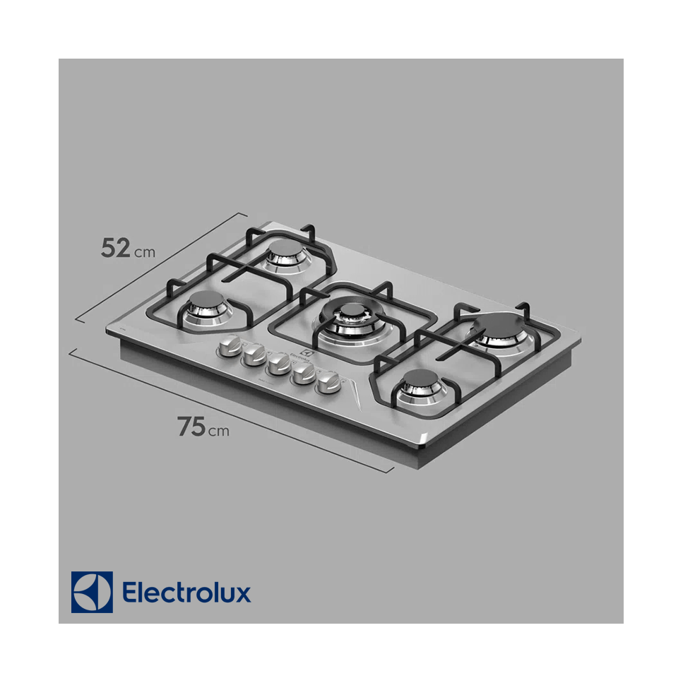 Encimera A Gas Empotrable Electrolux 5 Quemadores 75 cm Acero Inox GT75X