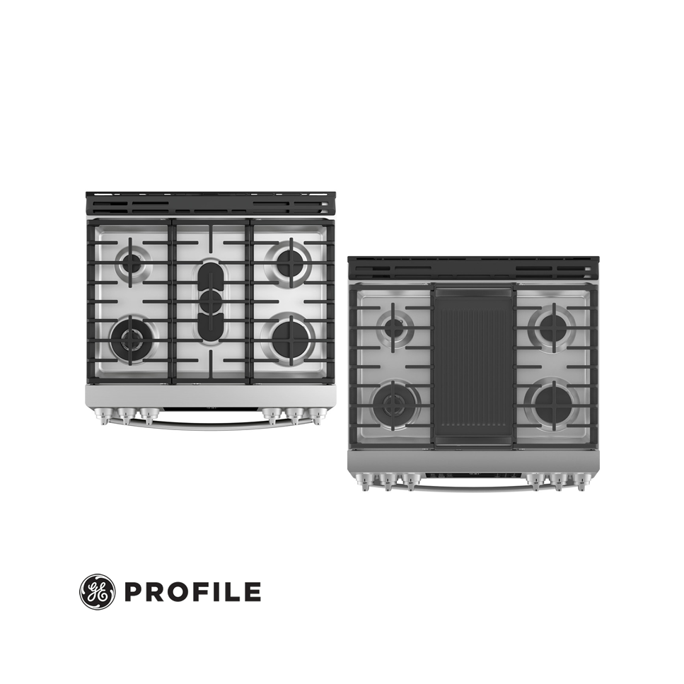 Cocina a Gas GE Profile 5 Quemadores Acero Inox Touch con Convección – Grill - Air Fryer PGS930YPFS