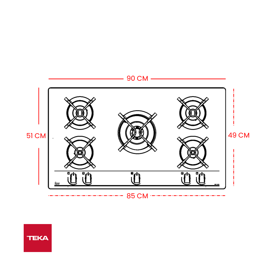 Encimera a Gas Empotrable TEKA Vidrio Templado de 90cm GBC 95030