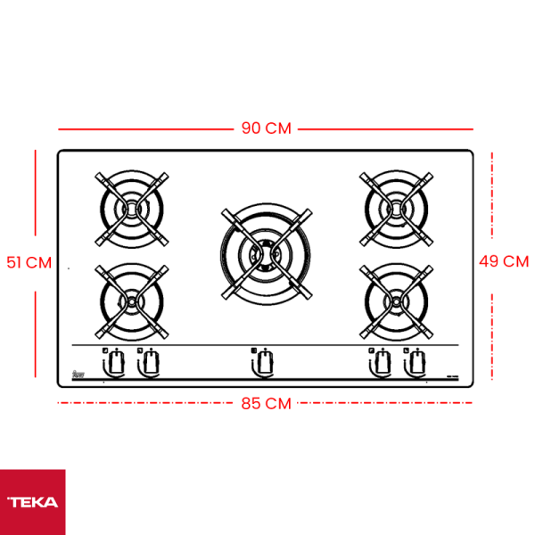 Encimera a Gas Empotrable TEKA Vidrio Templado de 90cm GBC 95030
