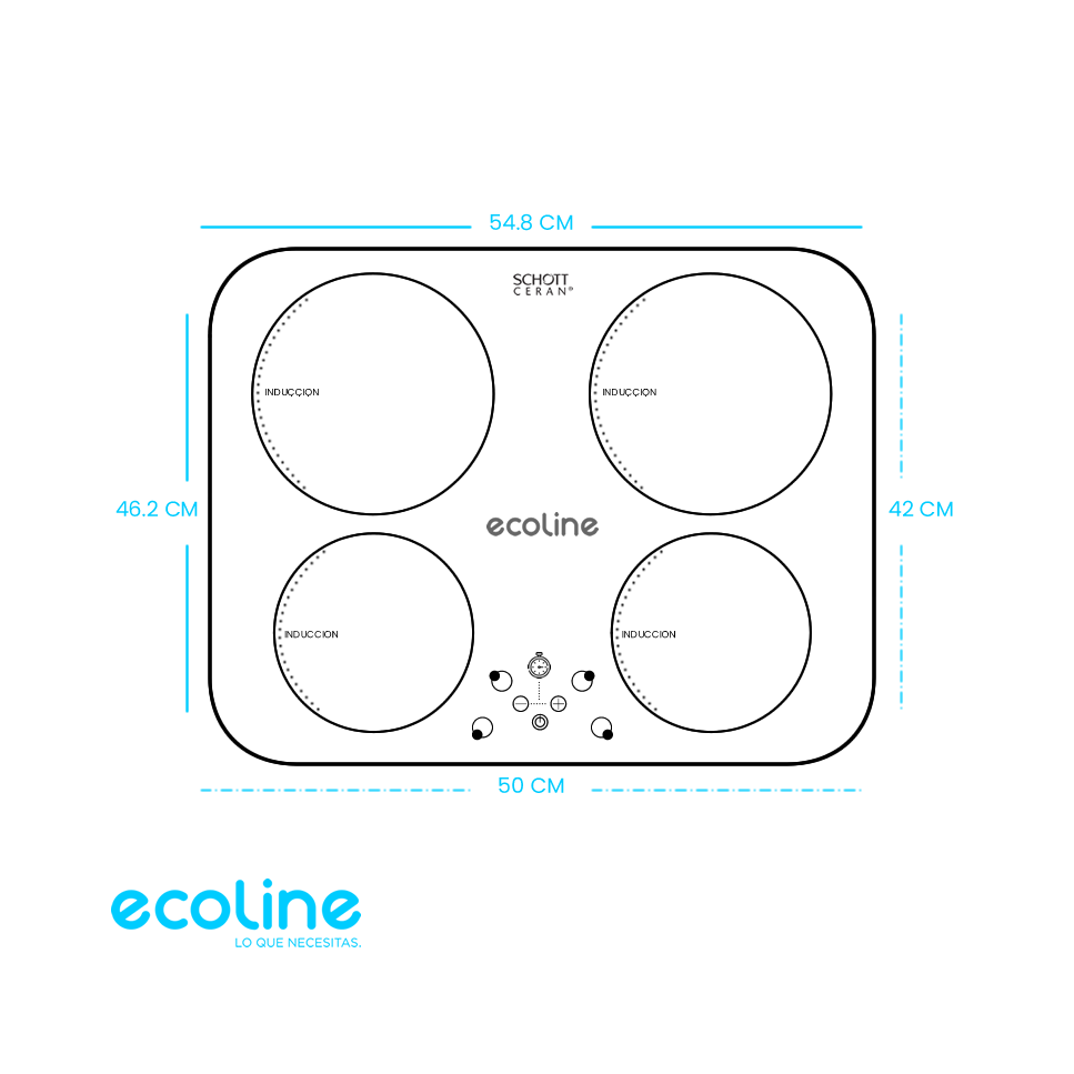 Encimera de Inducción Ecoline 4 Zonas 55cm 6100W Empotrable CAPRI