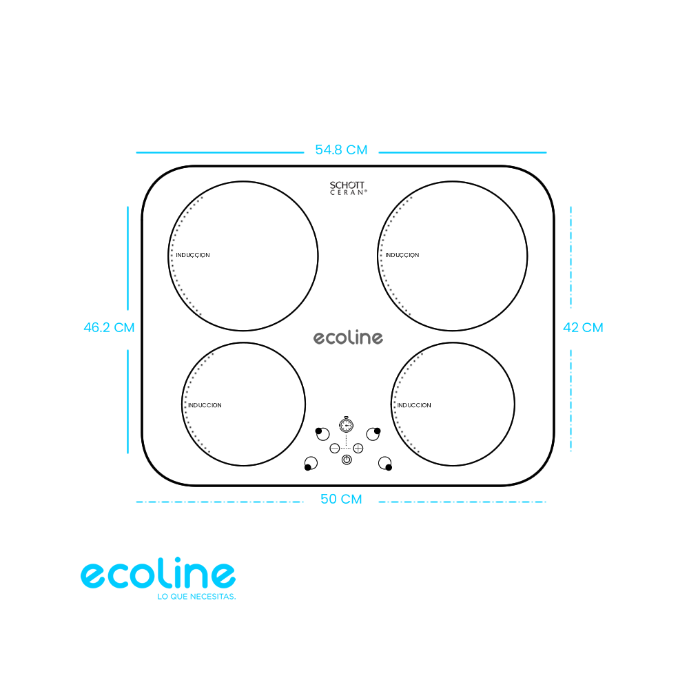 Encimera de Inducción Ecoline 4 Zonas 55cm 6100W Empotrable CAPRI