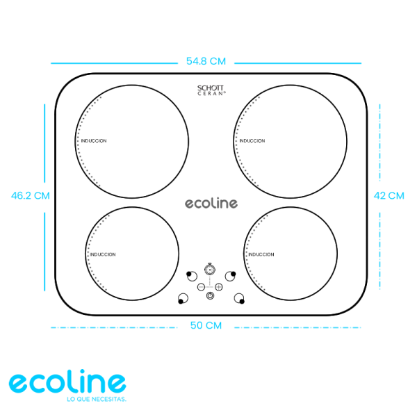 Encimera de Inducción Ecoline 4 Zonas 55cm 6100W Empotrable CAPRI