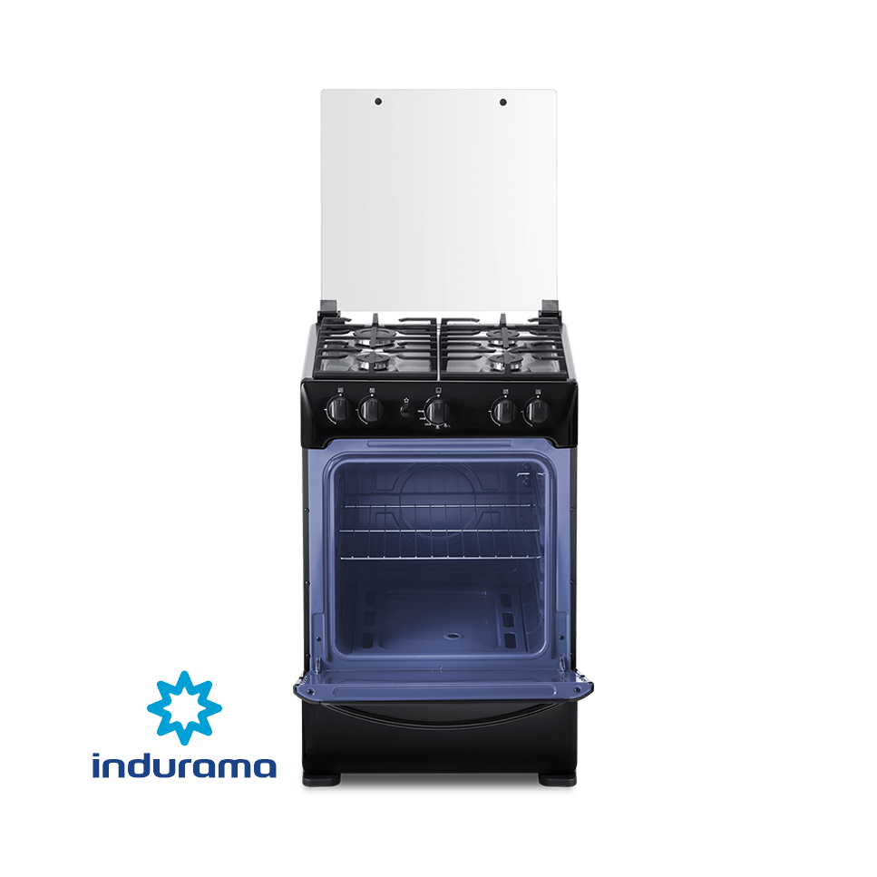 Cocina de Gas Indurama de Acero Inoxidable Negro – 4 Quemadores FERRARA