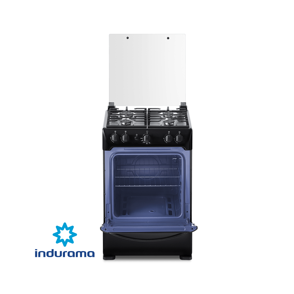 Cocina de Gas Indurama de Acero Inoxidable Negro – 4 Quemadores FERRARA
