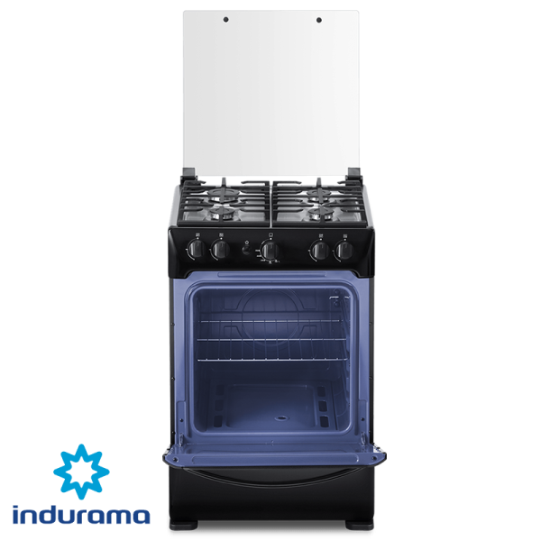 Cocina de Gas Indurama de Acero Inoxidable Negro – 4 Quemadores FERRARA