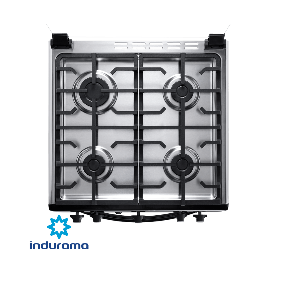 Cocina de Gas Indurama de Acero Inoxidable Negro – 4 Quemadores FERRARA