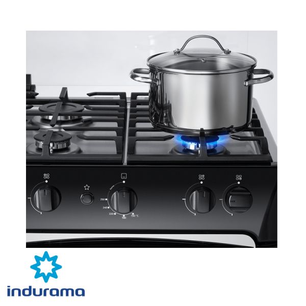 Cocina de Gas Indurama de Acero Inoxidable Negro – 4 Quemadores FERRARA
