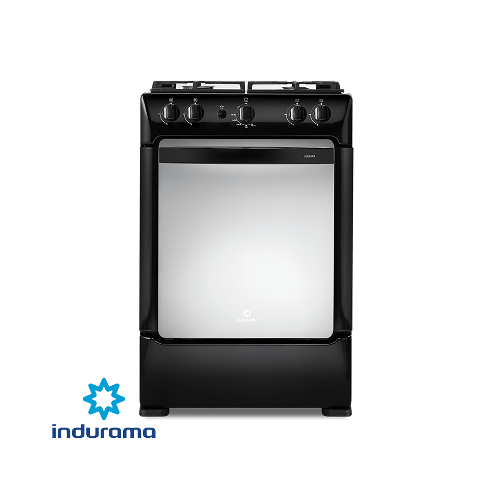 Cocina de Gas Indurama de Acero Inoxidable Negro – 4 Quemadores FERRARA