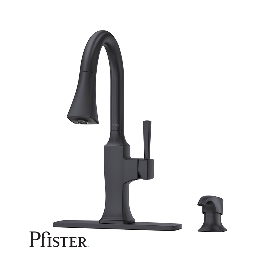 Grifo de Cocina Pfister Kroft Con Rociador Desplegable + Dispensador de Jabón F5297KFB