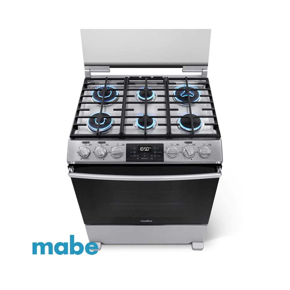 Cocina a Gas MABE 6 Quemadores Acero Inoxidable Panel Touch con Grill - Air Fryer EMH7614DATMSS0B