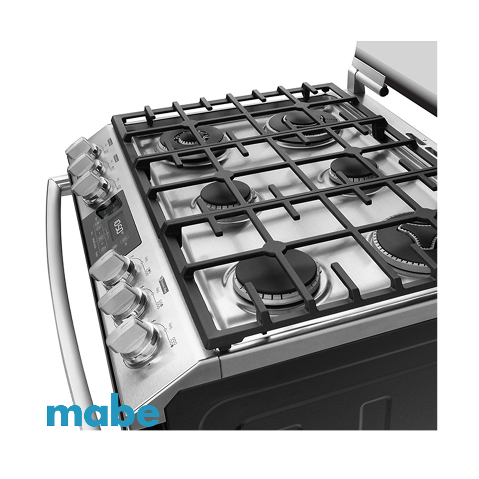 Cocina a Gas MABE 6 Quemadores Acero Inoxidable Panel Touch con Grill - Air Fryer EMH7614DATMSS0B